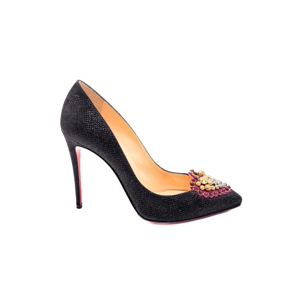 Christian Louboutin Coralta Mia 100 Glitter Tisse Heart Studded Pumps EU 37 - Picture 2 of 9